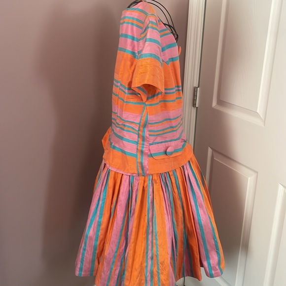 - Pia Rucci Silk Dress Stripe Short Sleeve Drop waist Size 14 - Picture 4 of 11